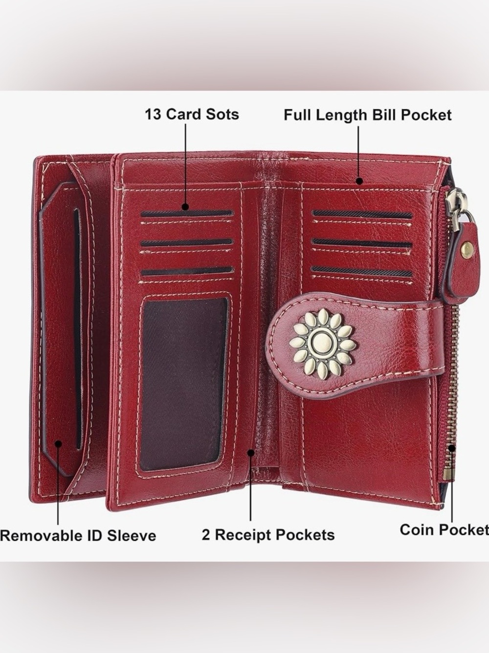 LAVEMI Women's Leather Snap Wallet with Coin Pocket